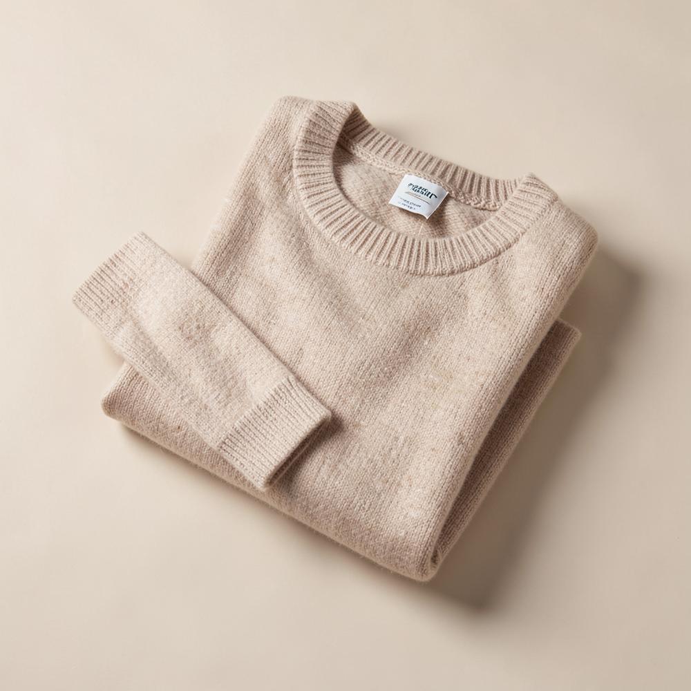 Pull Soft Knit beige plié sur fond beige clair