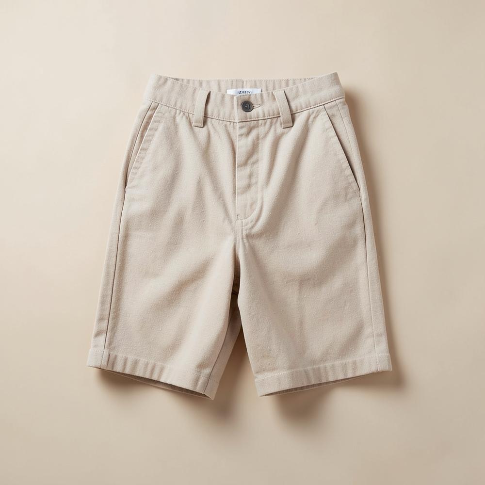 Short Weekend Canvas couleur sable posé à plat sur fond beige clair